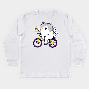 Kawaii Cute Fat Cat On a Bike Kids Long Sleeve T-Shirt